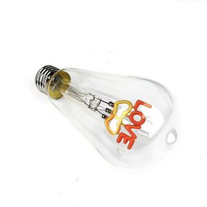 close up I love you filament LED bulb decorative detail warm light