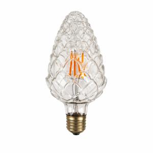 Pinecone-shaped LED filament bulb with E27 base, retro Edison style, warm flicker-free light for decorative lighting.